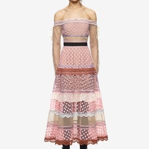 Self-Portrait Off Shoulder Bellis Lace Trim Dress